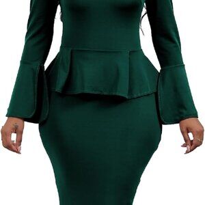 Women's Bodycon Work Dress Long Sleeve Round Neck Pencil Mini Dresses